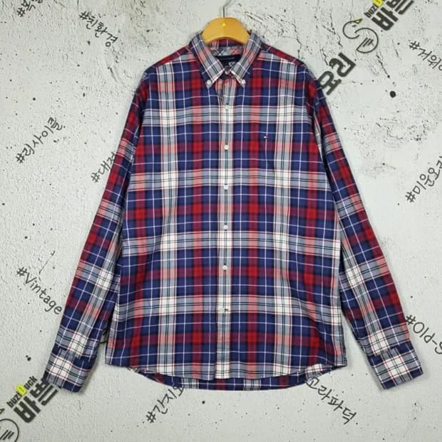 타미힐피거 셔츠 네이비 타탄체크 M 1100309