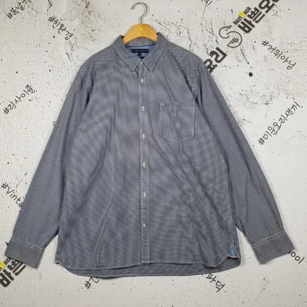 타미힐피거 셔츠 긴팔 네이비 셰퍼드체크 XXL 1100319
