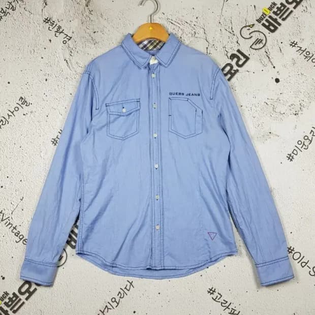 게스 GUESS 셔츠 긴팔 라이트 블루 솔리드 M 1100320