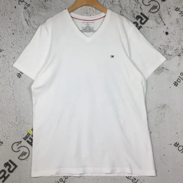 타미힐피거 브이넥 기본 반팔 티 화이트 M 1000491
