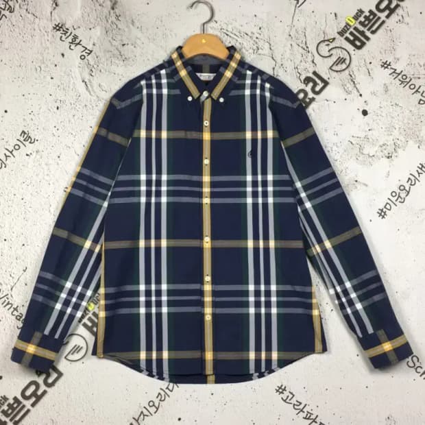빈폴 슬림핏 로고 남방 셔츠 네이비 체크 L 1100362