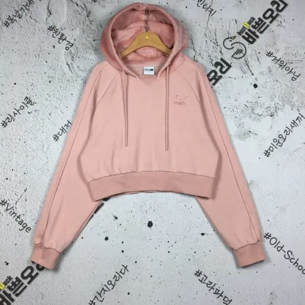 퓨마 여성 크롭 벨벳 후드티 라이트 핑크 S 2300238