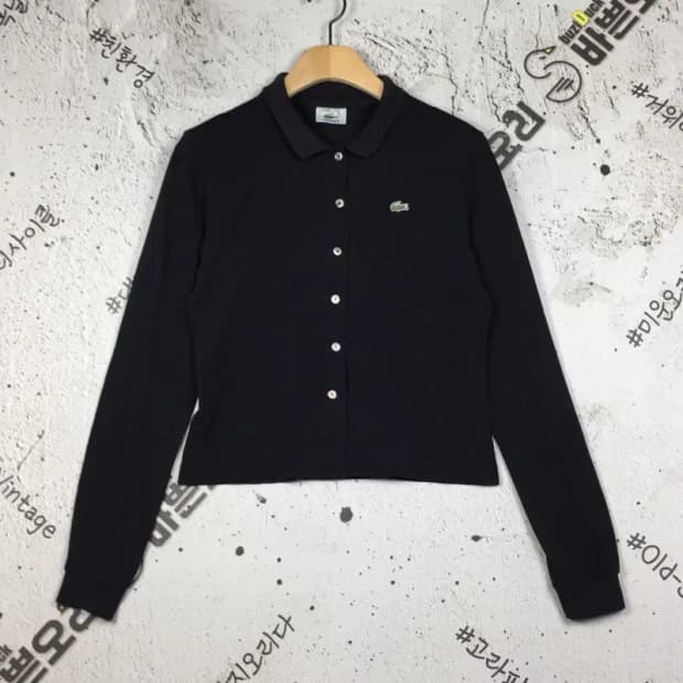 라코스테 클래식 여성 풀버튼 가디건 긴팔 티 블랙 100 2100164