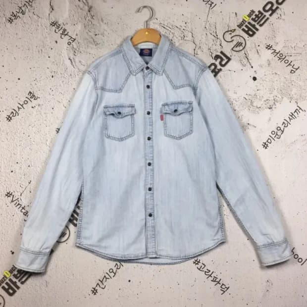 디키즈 포켓 워시드 데님 셔츠 연청 LARGE 1100373