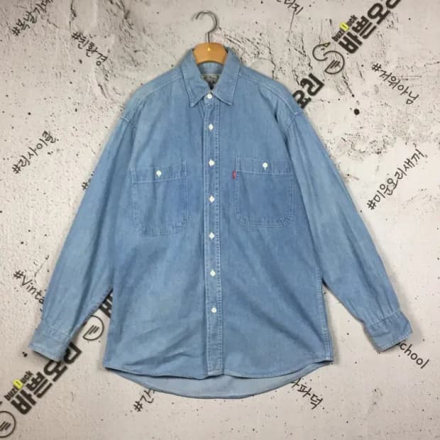 리바이스 포켓 데님 셔츠 라이트 워시 연청 M 1100376