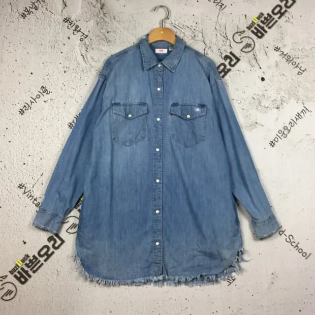 리바이스 커팅진 롱 데님 셔츠 자켓 연청 XS 1100378