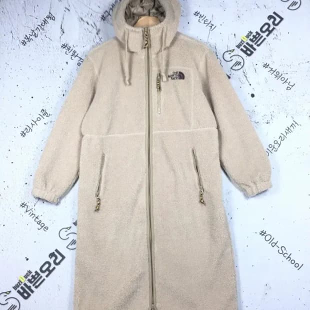 노스페이스 여성 후드 롱 플리스 코트 베이지 XS/85 3400192
