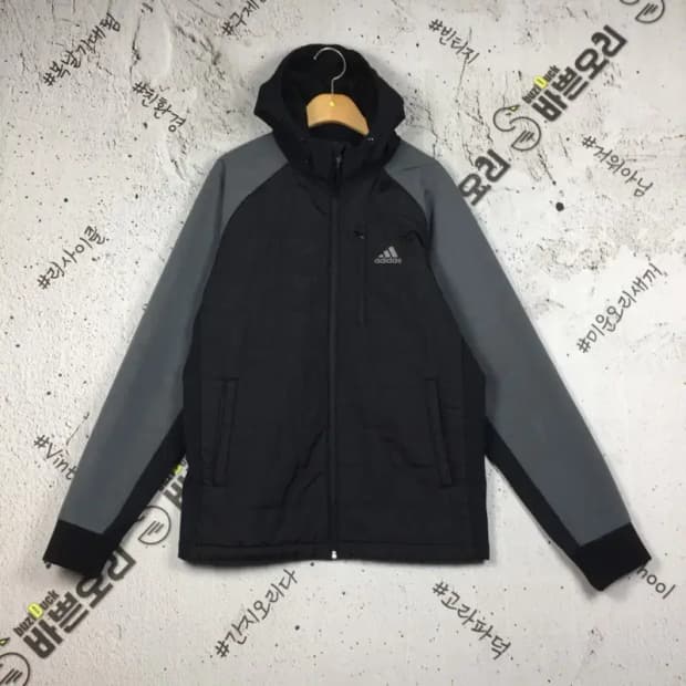 아디다스 하이브리드 패디드 후드 자켓 블랙 100 3400187
