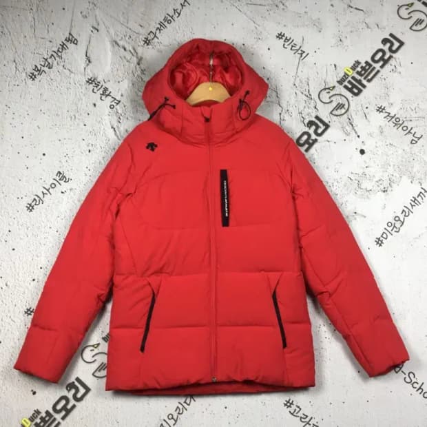 데상트 여성 덕다운 미들 패딩 점퍼 레드 90 3400195