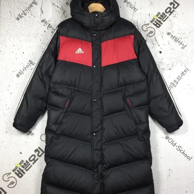 아디다스 티로11 덕다운 롱패딩 점퍼 레드블랙 95 3400200