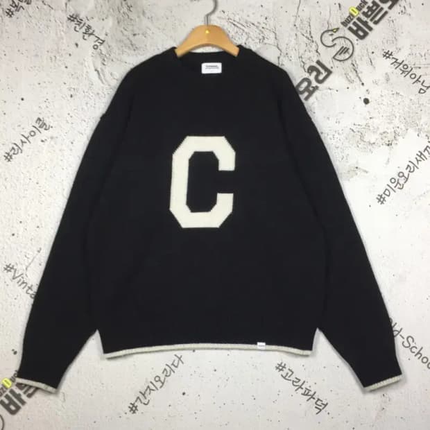 커버낫 빅로고 크루넥 니트 블랙 L 2400110