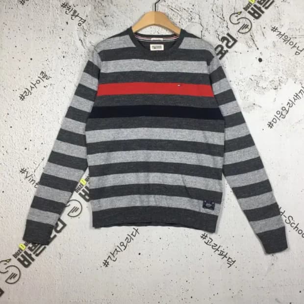 타미힐피거데님 니트 스트라이프 라이트 그레이 M 2400119