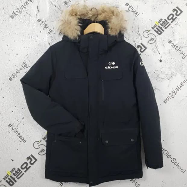 EIDER 아이더 사파리 네이비 라쿤퍼 덕다운 패딩 블랙 3400095