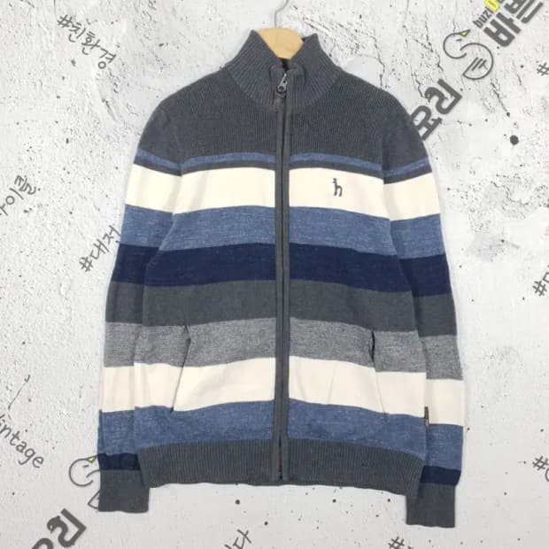 헤지스 스트라이프 모크넥 니트 집업 가디건 95 2400024