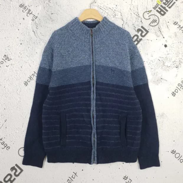 헤지스 집업니트 가디건 모크넥 배색 네이비 110 2400033