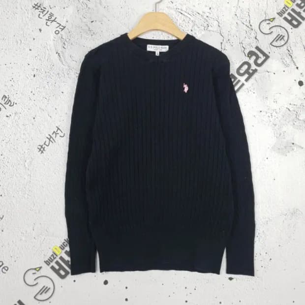 US폴로ESSN POLO 꽈배기 V넥 니트 블랙 S 2400022