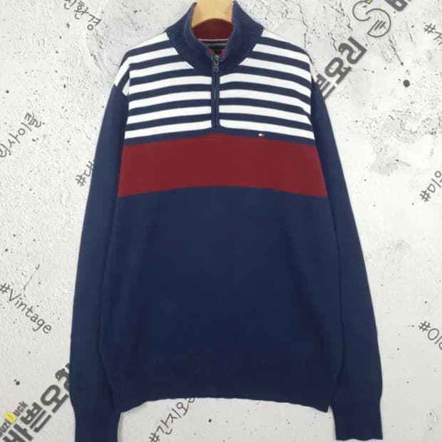 타미힐피거 TOMMY 모크넥  하프집업 니트 네이비 L 2400037