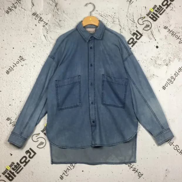 톰보이 여성 빈티지 캐주얼 투포켓 데님 청 셔츠 80 1100408