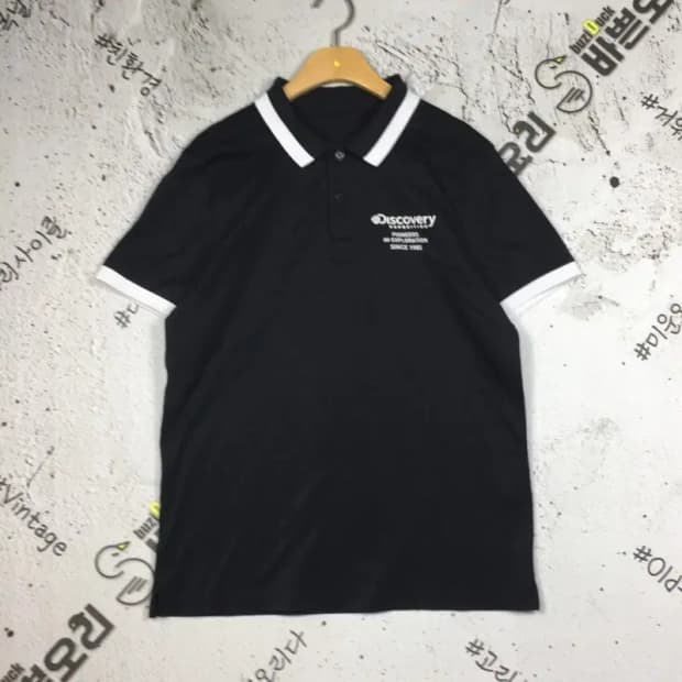 디스커버리 애리배색 폴로 반팔 카라티 블랙 100 1000590