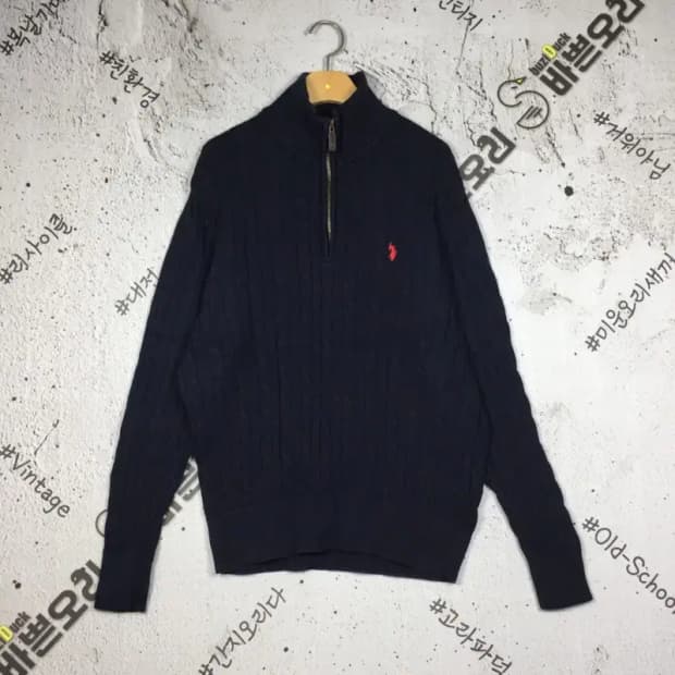 US폴로 하프집업 케이블 꽈배기 니트 네이비 XL 2400125