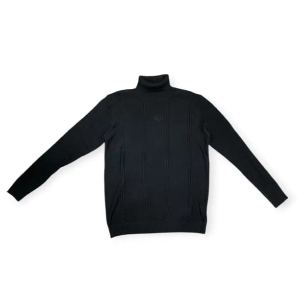 XL)블랙 골지 터틀넥 패턴 니트 긴팔 티셔츠