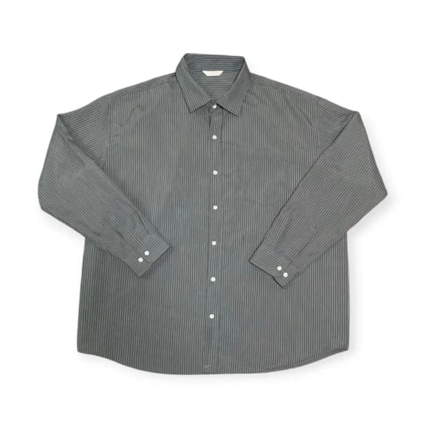 4XL)CAMETE 회색 스트라이프 긴팔 오버핏 셔츠