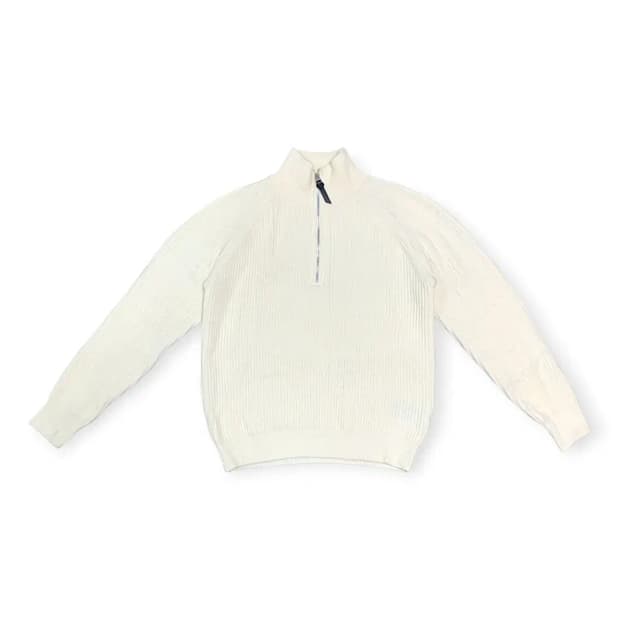 M)Mood 화이트 오버핏 하프넥 니트 집업 반집업 풀집업