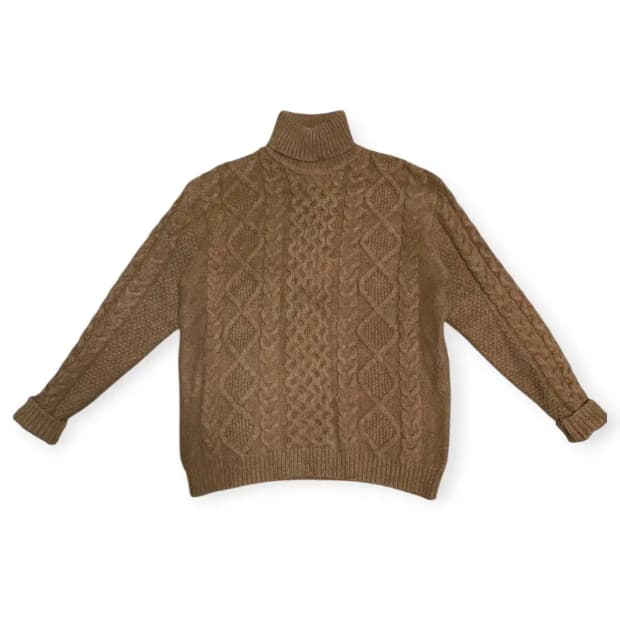 XL)브라운 케이블 니트 터틀넥 스웨터