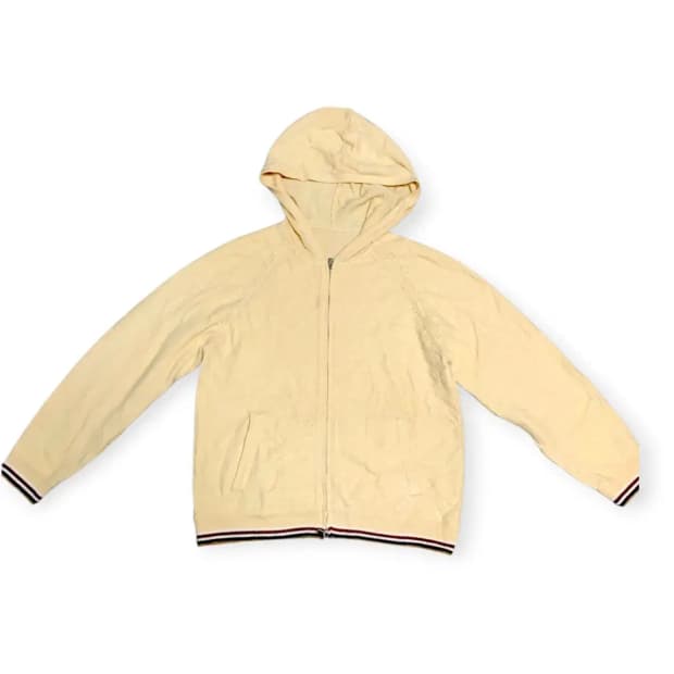 XL)바닐라 니트 후드집업 시보리 밑단 삼선 트레이닝복 상의