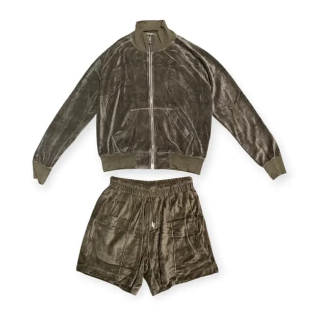 L)브라운 벨벳 트레이닝복 세트 셋업 (져지+반바지)