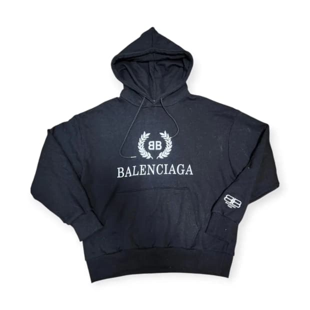 M)발렌시아가 빈티지 커스텀 리메이크 블랙 로고 후드티