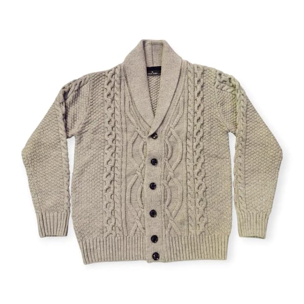 L)MEN JARO 그레이 니트 꽈배기 케이블 가디건 단추가디건 두꺼운