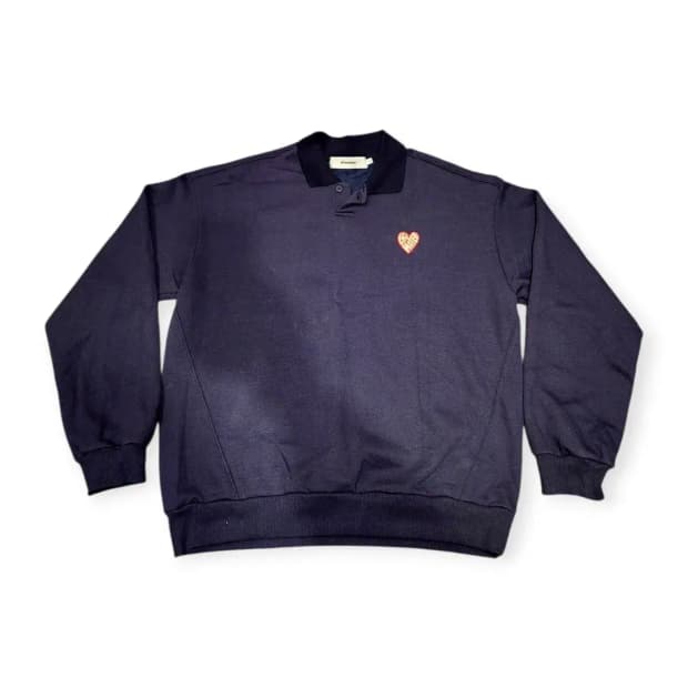 XL)마티 thematee 하트 와펜  자수 카라 맨투맨 네이비