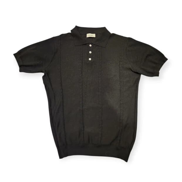 XL)mood 블랙 니트 반팔 폴로티 카라넥반팔티