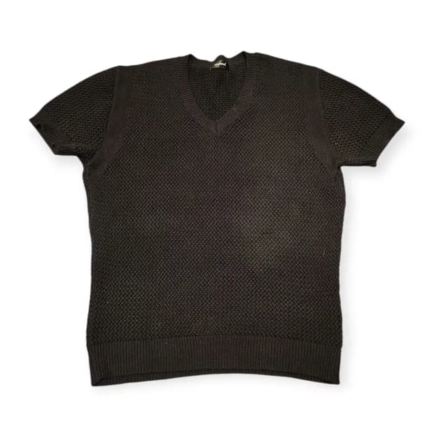 L)Mood 블랙 V넥 반팔 검정색 니트 브이넥 울 니트 스웨터