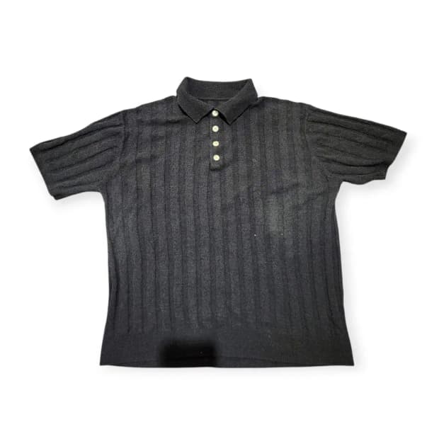 M)골지 반팔 머슬핏 카라넥 니트 블랙