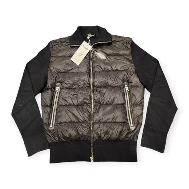 MOOD 블랙 니트 경량 패딩 배색 검정색 집업 자켓