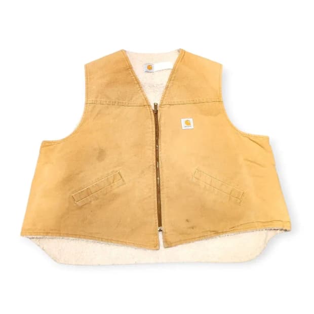 XL)90s 칼하트 브라운 양털 안감 오버핏 카멜 조끼 베스트 쪼끼 집업
