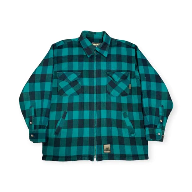 XL)팀버랜드 오버핏 타탄체크 그린 누빔 집업 포켓 셔츠