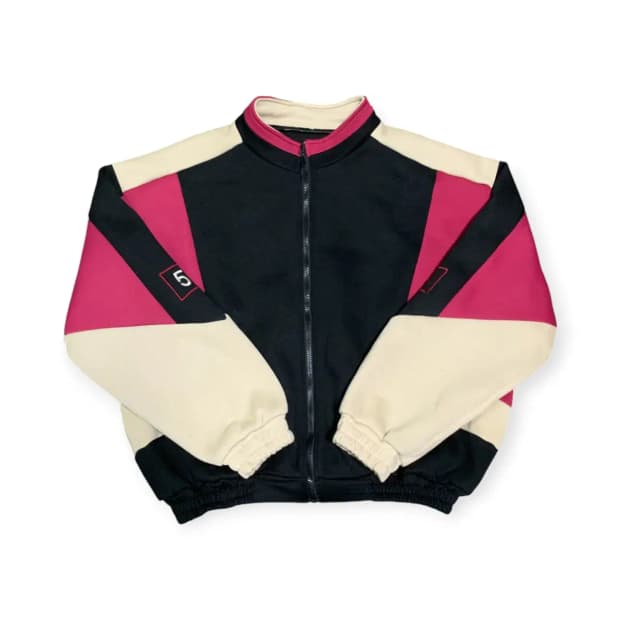 XL)빈티지 배색 집업 자켓 크롭핏 숏기장 블랙 핑크 아이보리 레트로