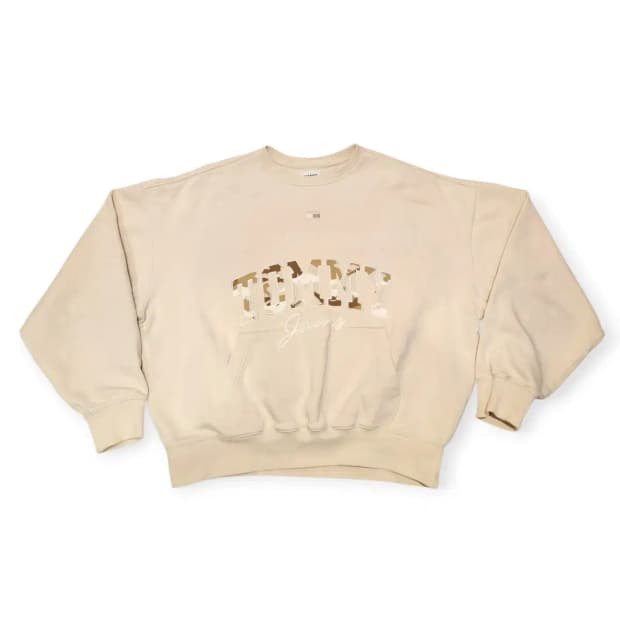 2XL)타미진스 오버핏 카모레터링 베이지 맨투맨 티셔츠