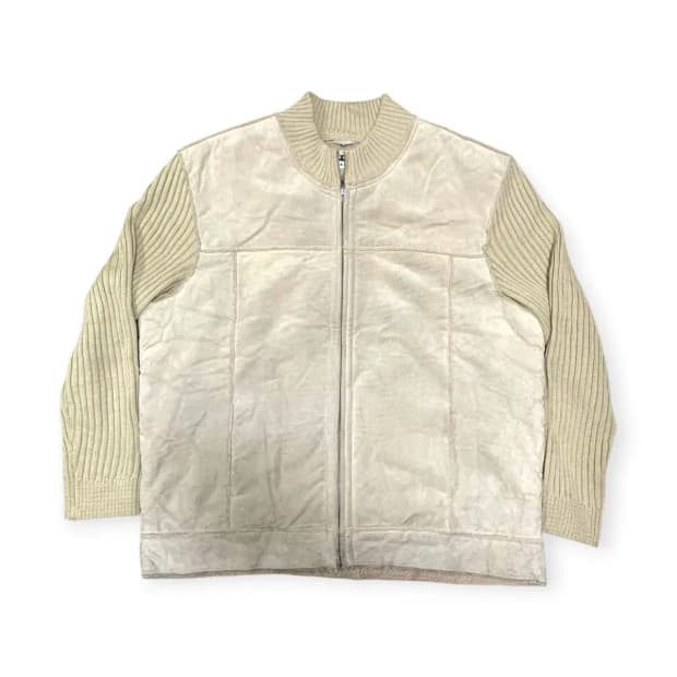 2XL)ANGELO LITRICO 베이지 빈티지 스웨이드 니트 집업