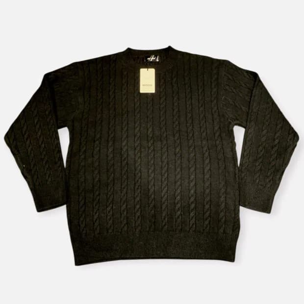 L)Mood 블랙 니트 긴팔 케이블 니트 맨투맨 스웨터