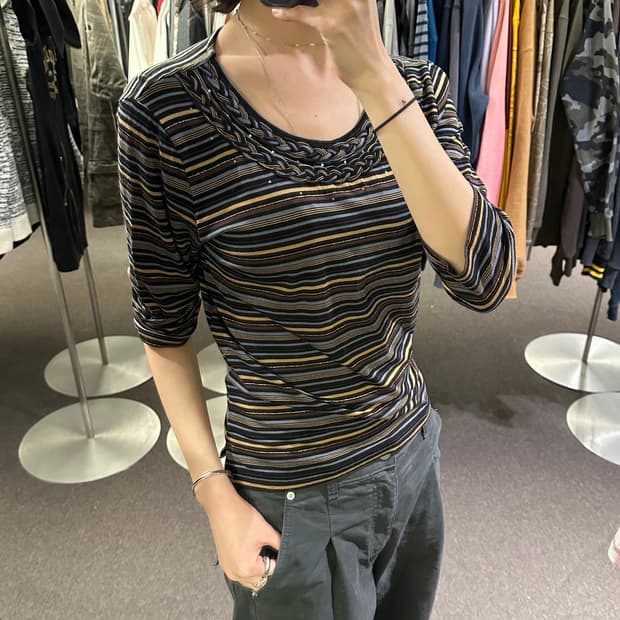 L)Japanese vintage 여성 멀티스트라이프 롱슬리브