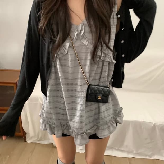 피크닉 뷔스티에 체크나시 나시블라우스