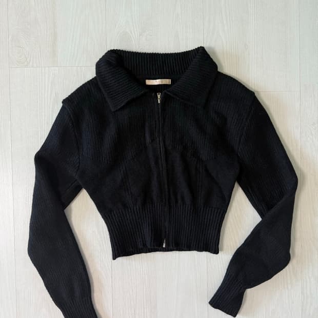 보세 니트 카라티 크롭 집업