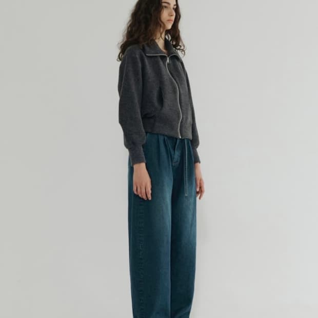 라벨아카이브 퍼지 니트집업 자켓 그레이