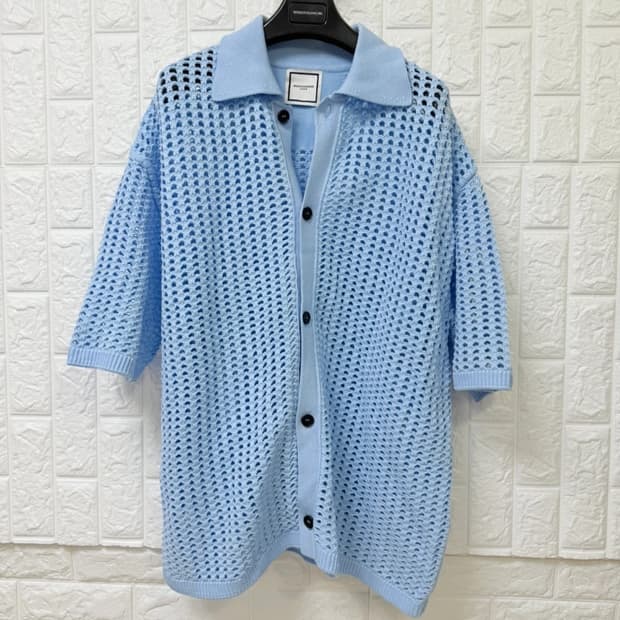(23ss새상품급) 우영미 블루 매쉬 숏 슬리브 가디건(48)