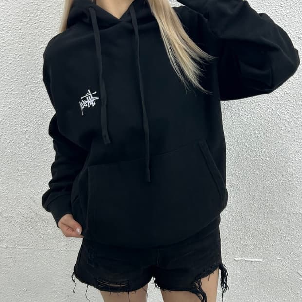 스투시 로고 블랙 후드 S