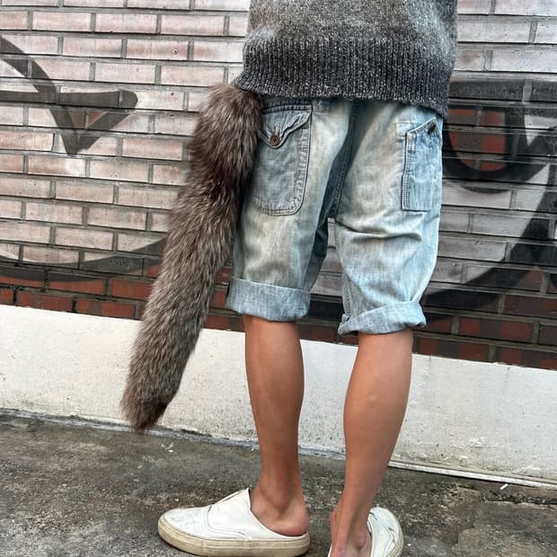 알뉴볼드 데미지 연청 하프 데님팬츠